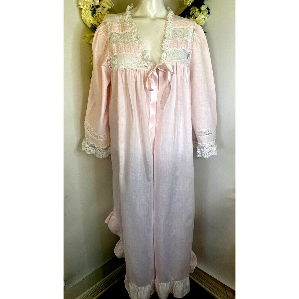 Vintage‎ Sears Take Nine Maternity Wear Pink White Lace Robe Size Large Cotton